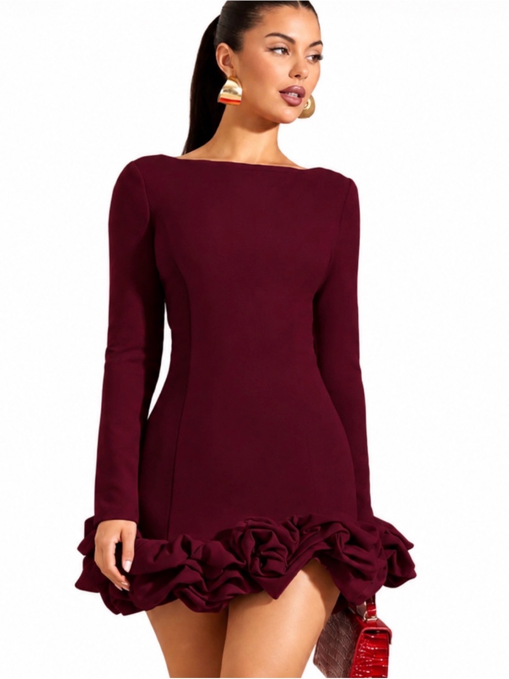 Fehaute Floral Classic Crew Neck Bell Long Sleeve Shift Mini NWT